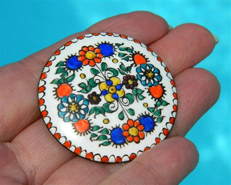 metal costume jewelry folk art painted houses brooch|Folk Art Brooches .